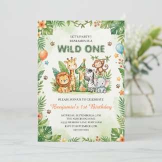 Wild One Cute Jungle Animals Kids 1st Birthday  Einladung