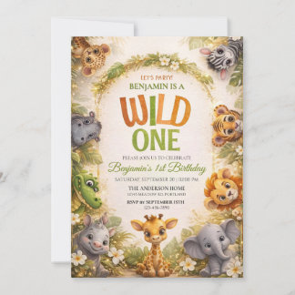 WILD ONE cute Jungle Safary Custom 1st Birthday Einladung