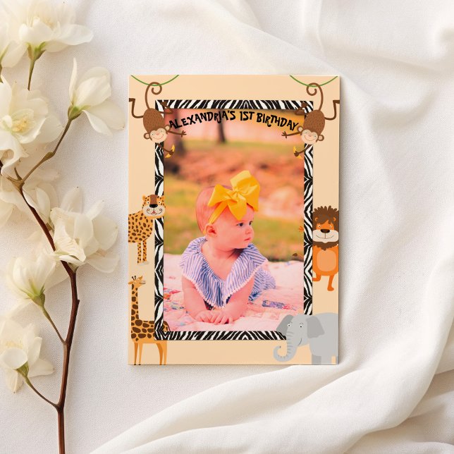  Wild One Cute Quote Safari Animal Birthday Photo Einladung (Wild One Cute Quote Safari Animal Birthday Photo)