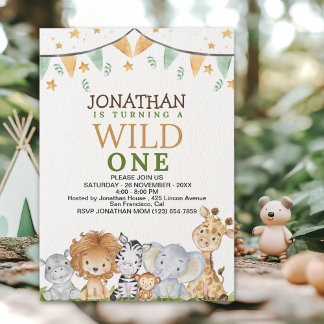 Wild One  Cute Safari Animals Birthday Einladung