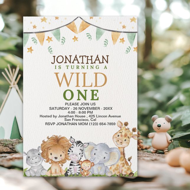 Wild One  Cute Safari Animals Birthday Einladung (Von Creator hochgeladen)
