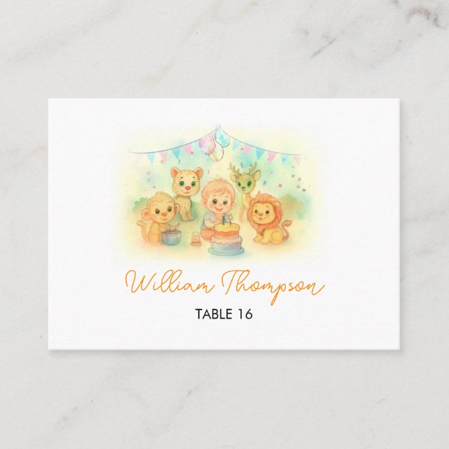  Wild One Cute Safari Animals Boy 1st Birthday   Platzkarte (Vorderseite)