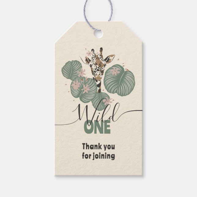 Wild One Cute Safari Giraffe Animal Birthday Party Geschenkanhänger (Vorderseite)