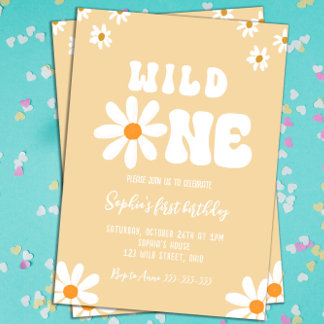Wild One Daisy Birthday Party Boho 1. Geburtstag Einladung
