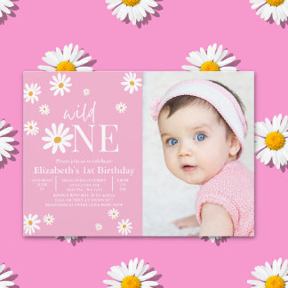 Wild One Daisy Girl First Birthday Photo Einladung