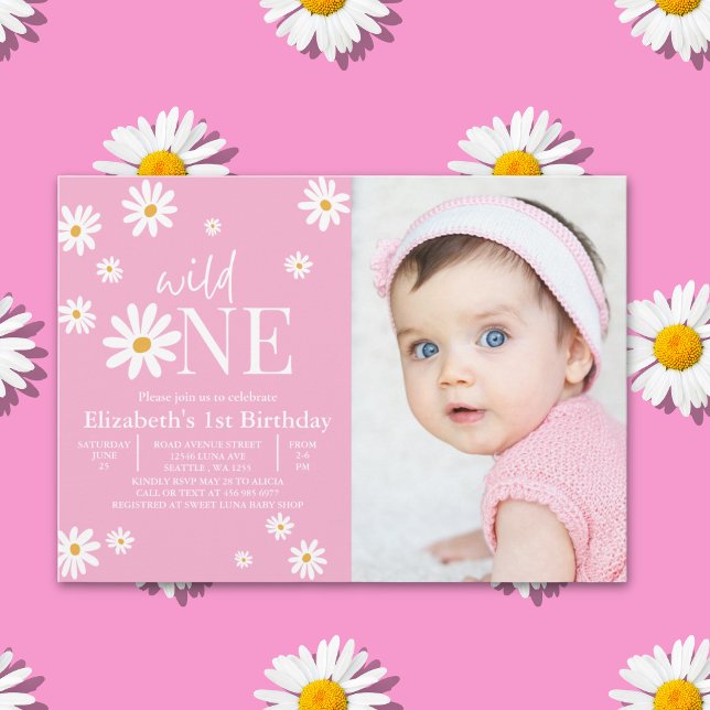 Wild One Daisy Girl First Birthday Photo  Einladung (Von Creator hochgeladen)