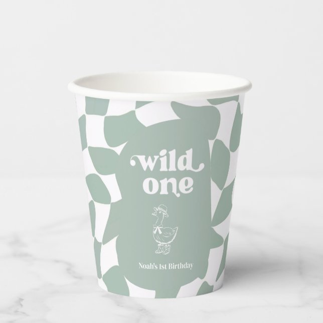 Wild One Dapper Duck 1st Birthday Sage Green Pappbecher (Vorderseite)
