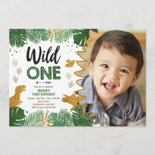 Wild One Dino Party Boy Gold Dinosaur 1. Geburtsta Einladung