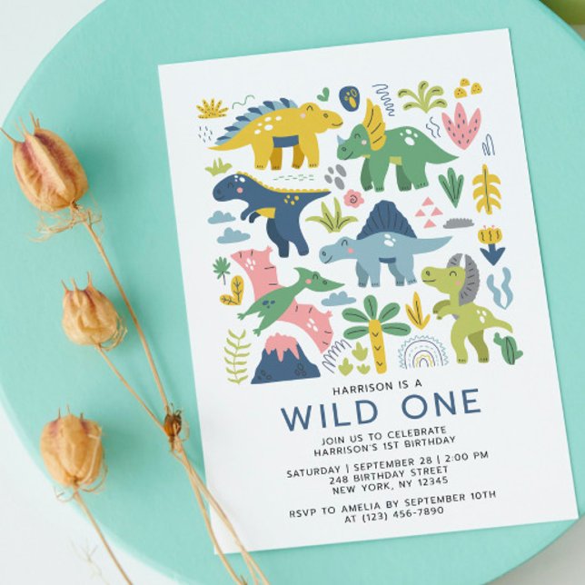 Wild One Dino Party Niedlich Moderne Dinosaurier E Einladung (Von Creator hochgeladen)
