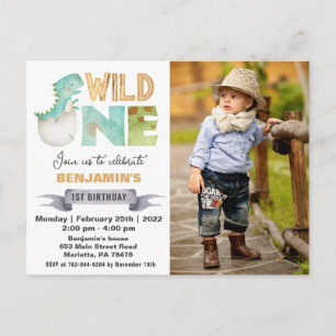 Wild One Dinosaur 1. Geburtstag Foto-Einladung Postkarte