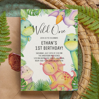 Wild One Dinosaur 1. Geburtstag Party Einladung