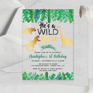 Wild One Dinosaur Boys 1. Geburtstag Acryleinladungen