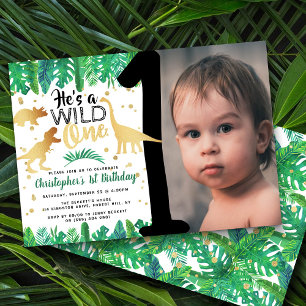 Wild One Dinosaur Boys 1. Geburtstag Foto Einladung