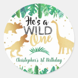 Wild One Dinosaur Boys 1. Geburtstag Runder Aufkleber