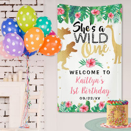 Wild One Dinosaur Girls 1. Geburtstag Willkommen Banner