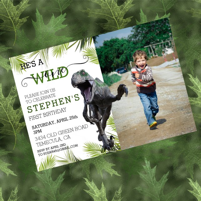 Wild One Dinosaur Jurassic Foto Raptor Birthday Einladung (Von Creator hochgeladen)