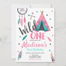 Wild One Dreamcatcher Teepee zum Geburtstag Einlad