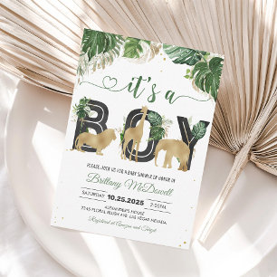 Wild One Dschungel-Junge Gold Baby Shower Einladun Einladung