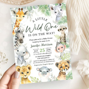 Wild One Dschungelsafari-Tiere Baby Shower Einladung