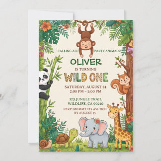 Wild One Dschungeltiere 1. Geburtstag Einladung