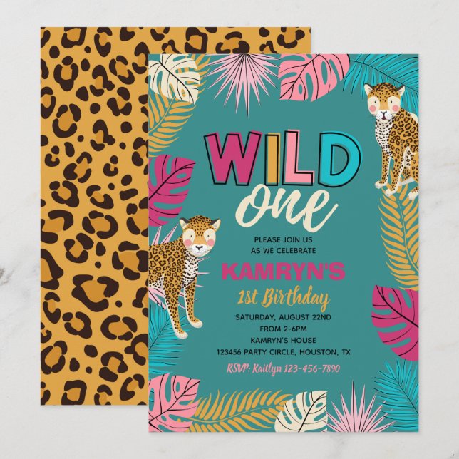 Wild ONE Einladung | Girl Wild One Einladung (Vorne/Hinten)