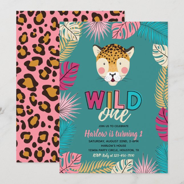 Wild ONE Einladung | Leopard - Einladungen (Vorne/Hinten)
