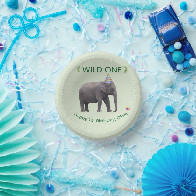 Wild One Elefant Geburtstagsdesign Pappteller (Party)