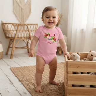 Wild One Erstes Geburtstags-Baby-Mädchen-Body Pink Baby Strampler
