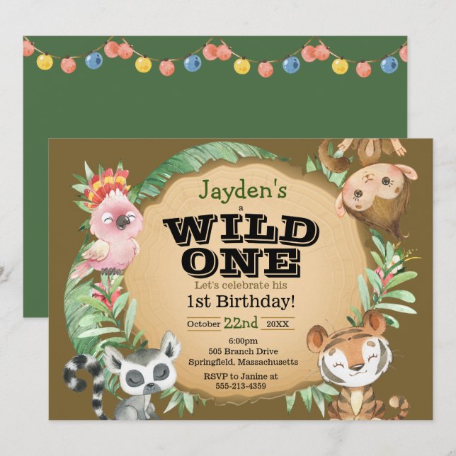 Wild One Exotic Animal Invitation Anniversaire (Devant / Derrière)