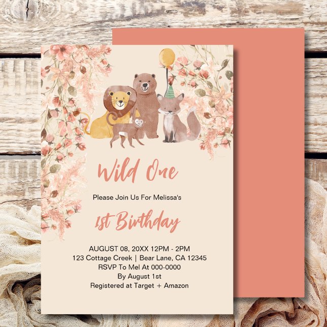 Wild One First Birthday Boho Safari Pink Blush Einladung (Von Creator hochgeladen)