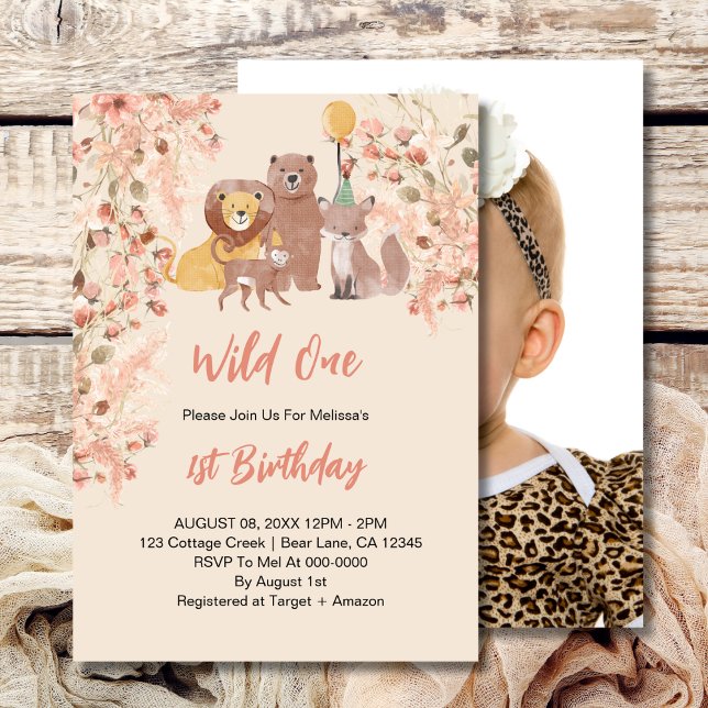Wild One First Birthday Boho Safari Pink Blush Einladung (Von Creator hochgeladen)