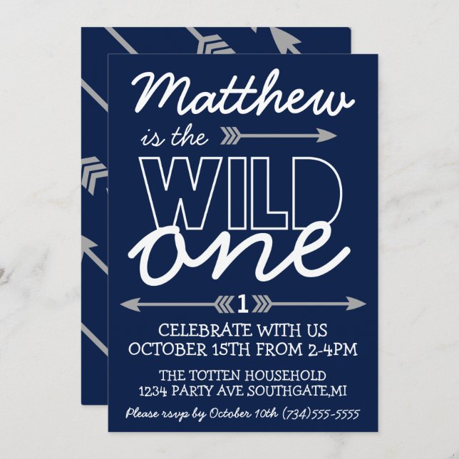 Wild One First Birthday Invitation (Devant / Derrière)
