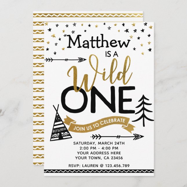 Wild One First Birthday Invitation (Devant / Derrière)