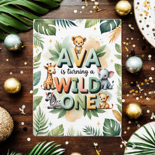 Wild One First Birthday Invitation Card Ava