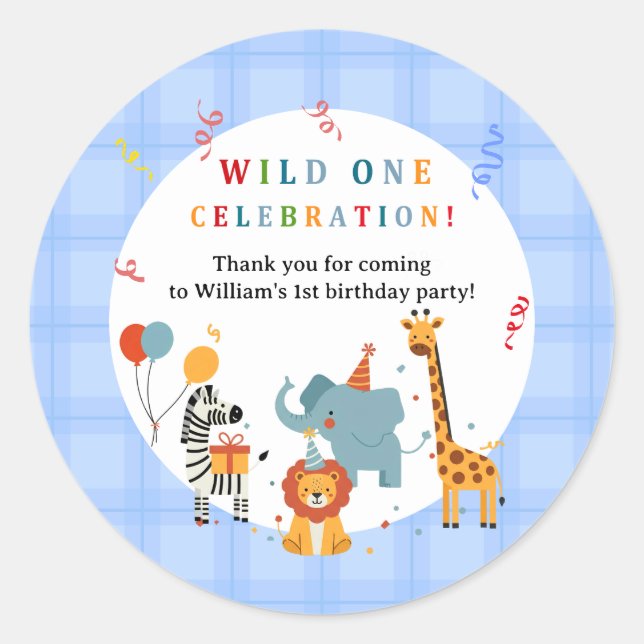 Wild One First Birthday Invitation Runder Aufkleber (Vorderseite)