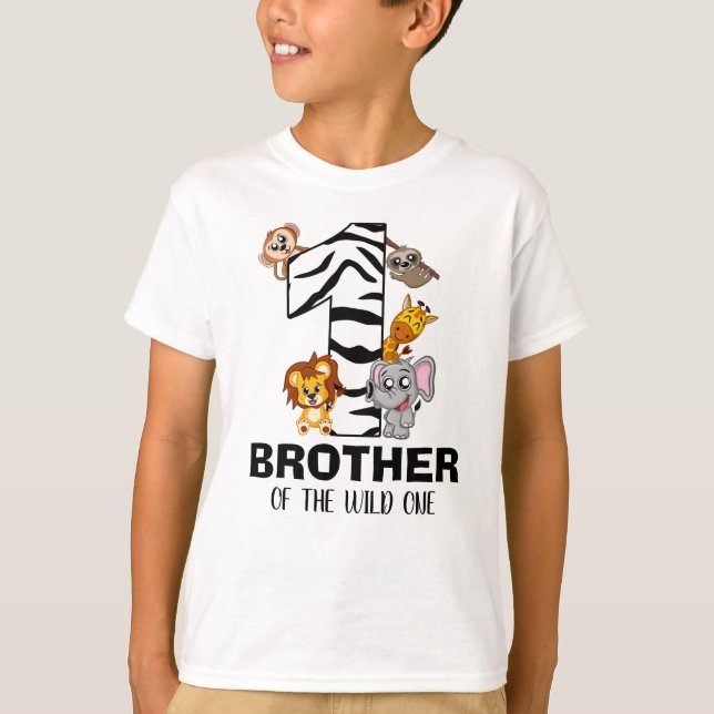 Wild One First Birthday Jungle Safari Brother Zoo T-Shirt (Vorderseite)