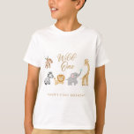 Wild One First Birthday T - Shirt<br><div class="desc">Feiern Sie Ihren Liebling zum ersten Mal mit diesen so niedlichen Baby Dschungeltieren zum Geburtstag im Shirt. "Wild One" in Goldschrift mit Dschungel-Blätter ist perfekt für den ersten Geburtstag eines jungen Mädchens oder eines jungen Mädchens!</div>