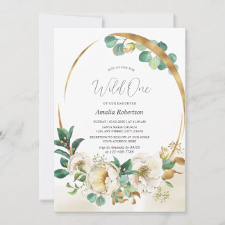 Wild One Floral Greenerie Goldene Einladung