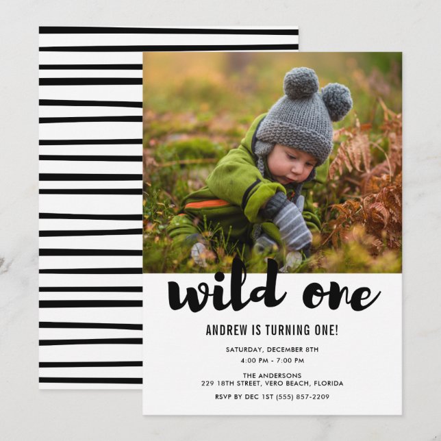 Wild One Foto Baby's First Birthday Party Einladung (Vorne/Hinten)