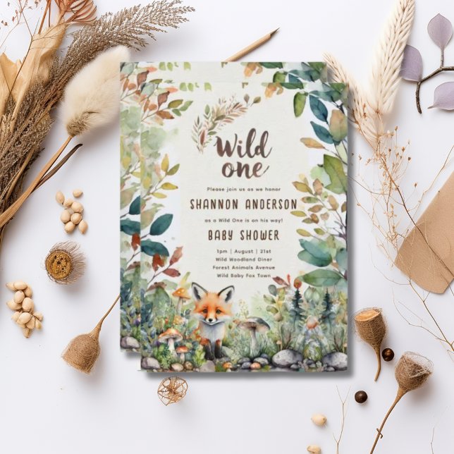 Wild-One-Fox-Baby-Woodland-Tiere rustikal Einladung (Von Creator hochgeladen)