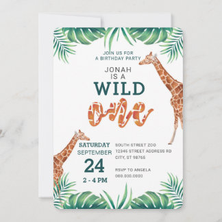 WILD ONE giraff erste Geburtstagsparty Zoo Einladung