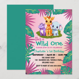 Wild One Giraffe Hippo Dschungel 1. Tier Geburtsta Einladung