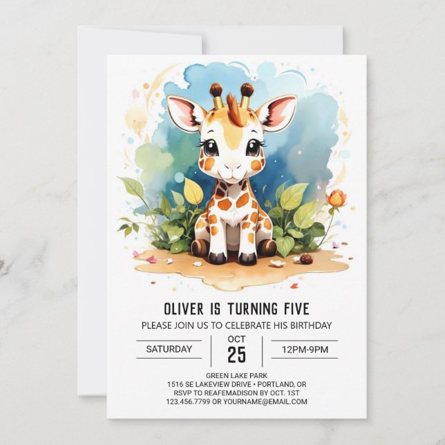 Wild One Giraffe Invitation d'anniversaire (Devant)