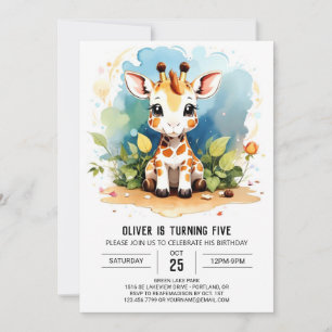 Wild One Giraffe Invitation d'anniversaire