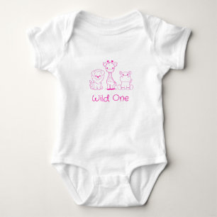 "Wild One" Giraffe, Löwe, Hippo Pink Kontur Baby Strampler