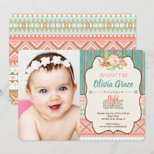 Wild one girl 1er anniversaire invitation photo
