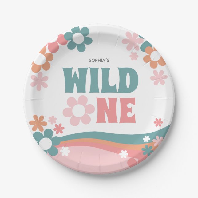 Wild One Girl First Birthday Party Teller (Vorderseite)