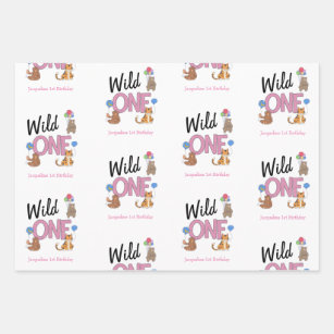 Wild One Girl First Birthday Safari Jungle Tiere Geschenkpapier Set