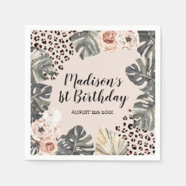 Wild One Girl Leopard Print Birthday Paper Napkin Serviette