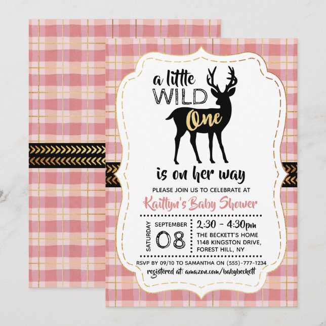 Wild One Girls Baby Shower Einladung (Vorne/Hinten)